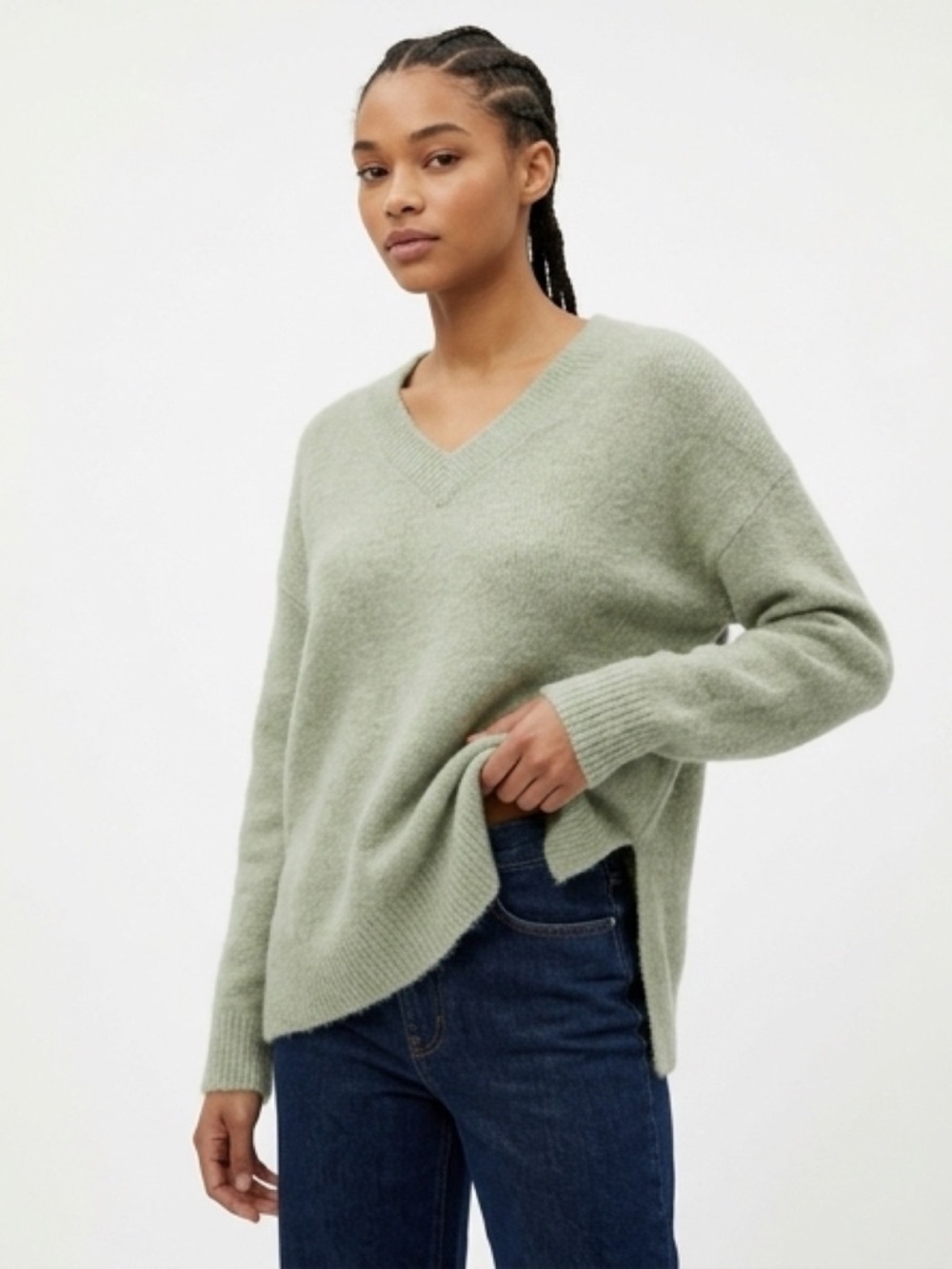 H&M Light Sage V-Neck Pullover Sweater